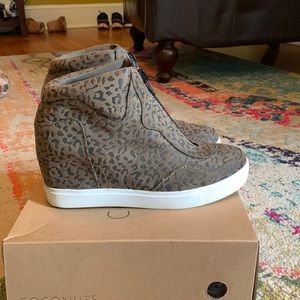 Coconuts by Matisse wedge sneakers in dark olive leopard print.